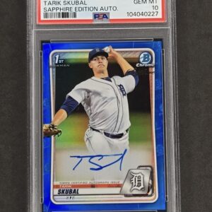2020 Bowman Chrome Sapphire Tarik Skubal 1st Auto PSA 10 GEM MT BSPATS front of PSA slab