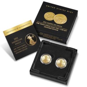 2021 American Eagle 1/10 oz Gold Two-Coin Set Designer Edition 21XK - Original US Mint presentation case with Type 1 and Type 2 proof coins