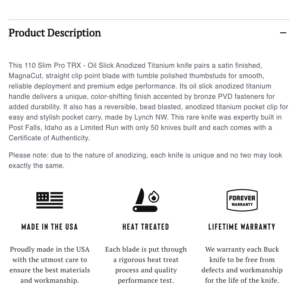 buck 110 slim pro trx oil slick anodized titanium — limited edition #1 of 50 — magnacut & new in box
