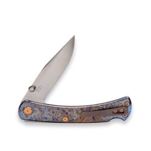 Buck 110 Slim Pro TRX Oil Slick folded showing pocket clip and oil slick titanium handle