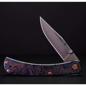 Buck 110 Slim Pro TRX Oil Slick folded showing titanium scales and lockback spine