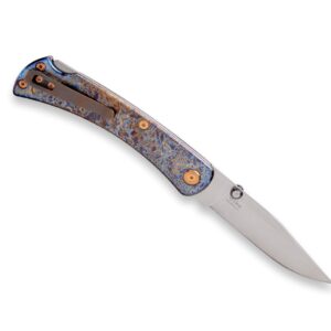 Buck 110 Slim Pro TRX Oil Slick open, clip side showing Lynch NW titanium pocket clip