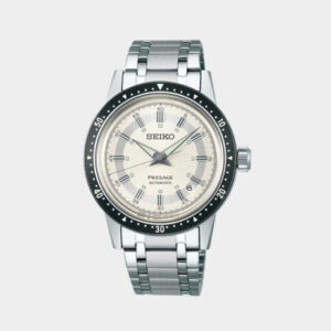 Seiko SRPK61 Presage 60th Anniversary Limited Edition angled view showing case profile and bracelet