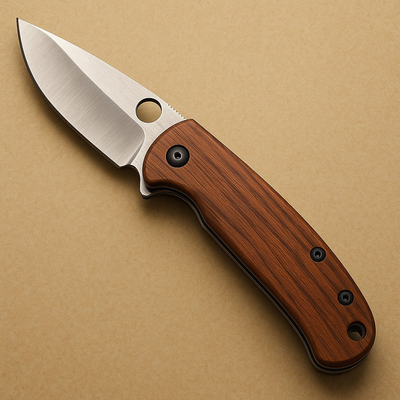 Collectible folding knife with wood handle scales