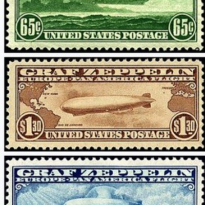 Classic Graf Zeppelin US airmail postage stamp set