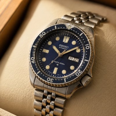 Vintage Seiko automatic diver's watch with blue dial